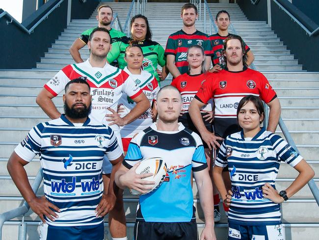 <s1>All the NRL NT captains at the 2020 season launch, ahead of Round 1 action which begins today.</s1> <s1> Front (from left): Brothers’ Aaron Pollard, Sharks’ Jacob Collie and Sistaz’s Tishara Cahill-Davern.</s1> <s1> Second row: Nightcliff’s David Paull and Litchfield’s Luke Mahood.</s1> <s1> Third row: Nightcliff’s Calarna Ratahi and Litchfield’s Meg Clohesy.</s1> <s1> Fourth row: Palmerston’s Alex Johnson and Ruti Faatoafe, and South Darwin’s Tian Nichols and Cassie Ormsby </s1> <ld pattern=" "/> <source id="U701897927508yZD" style="font-family:'Guardian AgateSans2';">Picture: GLENN CAMPBELL</source>