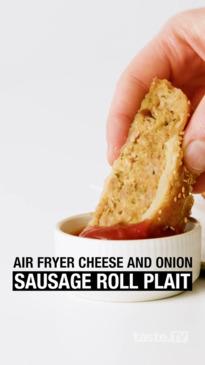 Air fryer cheese and onion sausage roll plait