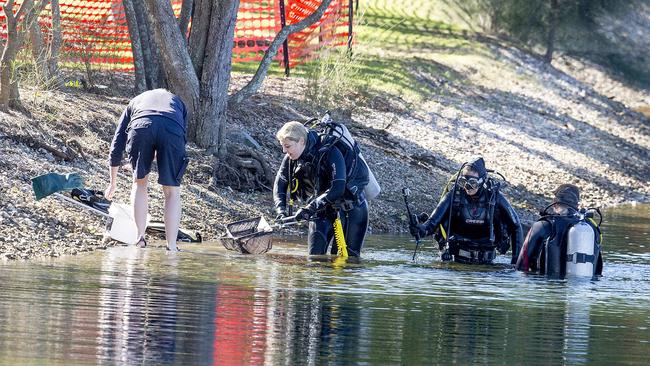 Sea World divers prepare to dive Evandale lake. Photo: Jerad Williams