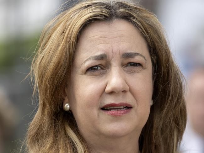 BRISBANE AUSTRALIA - NewsWire Photos FEBRUARY 14, 2022: Queensland Premier Annastacia Palaszczuk addresses the media at a press conference at the site of a new satellite hospital that will be built at Eight Mile Plains on BrisbaneÃs south side. NewsWire / Sarah Marshall