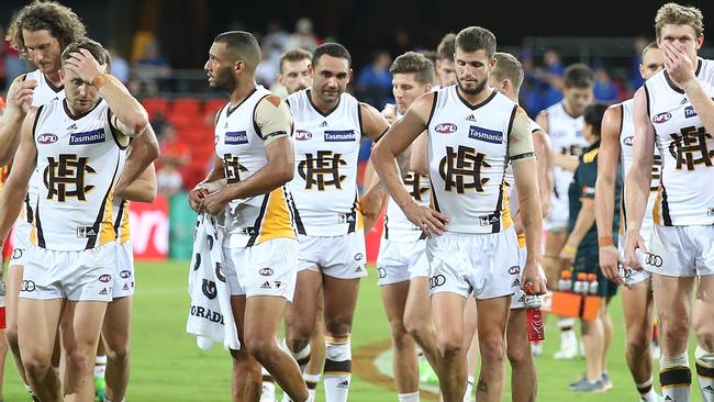 The Hawks are bottom of the ladder after their stunning loss to Gold Coast. Picture: Getty Images