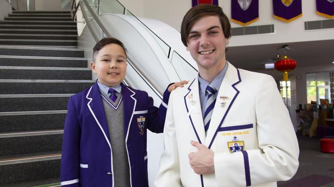 Mental health and wellbeing is a focus at Christian Brothers College, where cross-year level activities are held as part of pastoral care lessons. Participants in the school’s Big Brother Program include Mubeen Afzali (Year 2) and College Captain Marcos Arbon (Year 12). Picture: Alex Ly