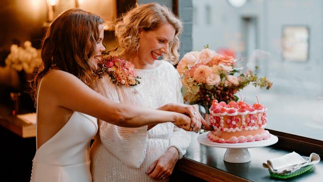 Natasha Carrick and Stacey Hatfield wed at Rupert on Rupert in Melbourne on January 22, 2023, exactly eight years to the day of their first meeting. Picture: Emily Howlett