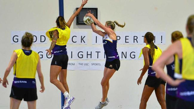 The Lightning hold a training session at the University of the Sunshine Coast ahead of their 2018 grand final in Perth. Picture: John McCutcheon