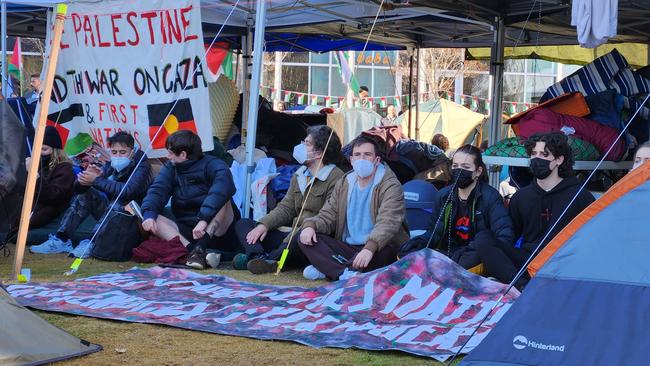 The pro-Palestine protest camp at the Australian National University in Canberra. Picture: NewsWire / Martin Ollman