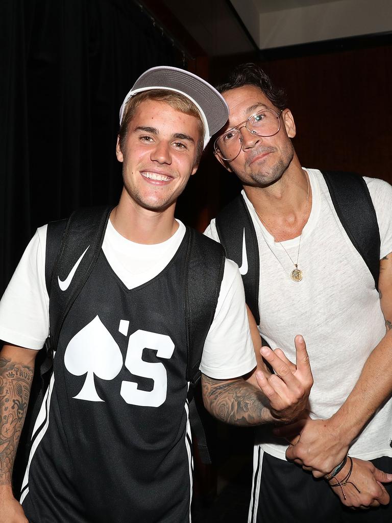 Carl Lentz with Justin Bieber at the 2017 Aces Charity Celebrity Basketball Game. Picture: Shareif Ziyadat/Getty Images