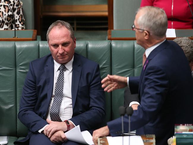 Malcolm Turnbull and Deputy PM Barnaby Joyce in the House of Representatives Chamber. Picture: Kym Smith