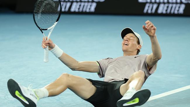 Jannik Sinner celebrates winning the Australian Open.