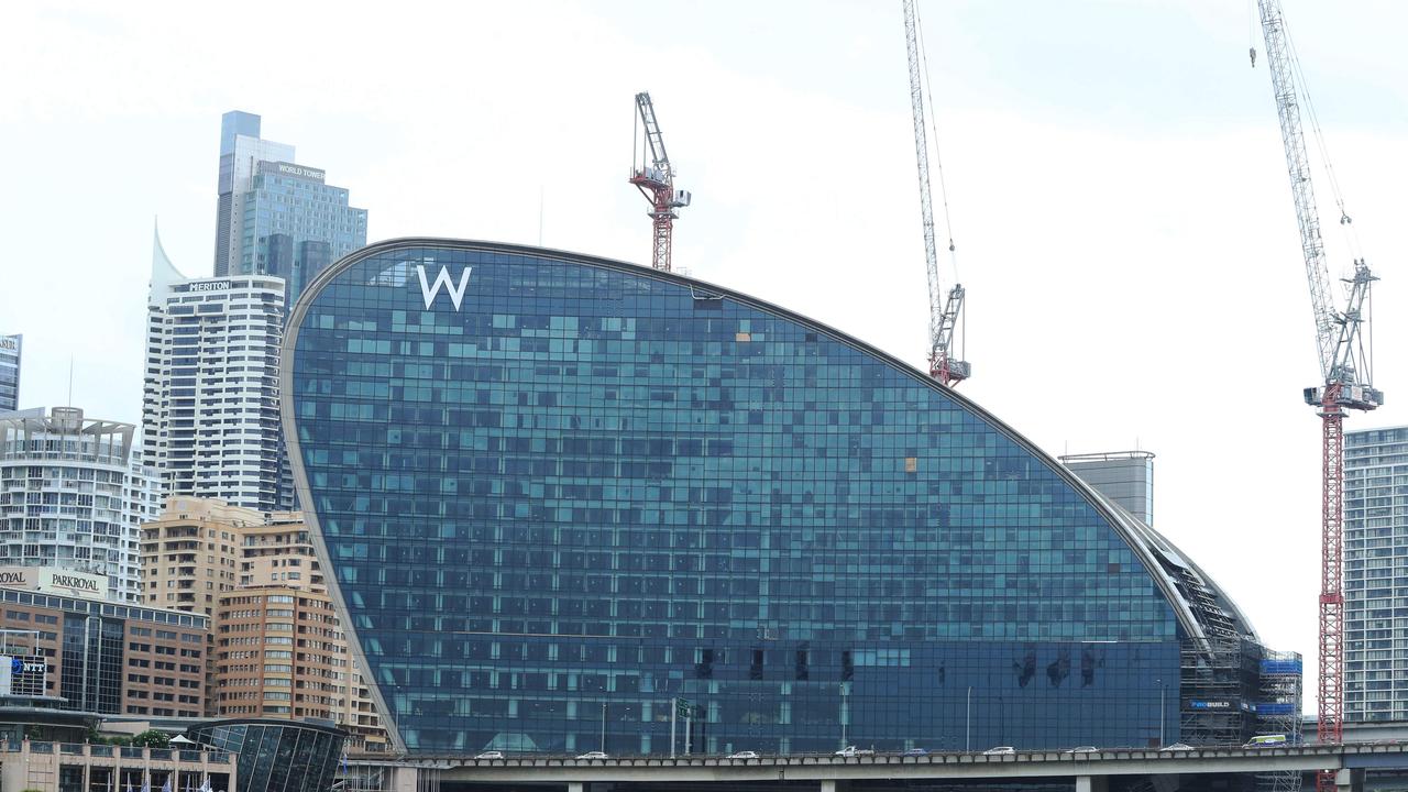 The new W Hotel under construction at Darling Harbour. Picture: John Feder/The Australian.