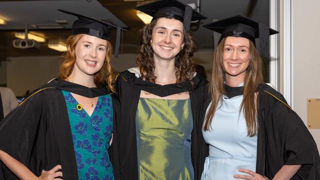 Jess Stevens, Marion Peters and Julia Becker at the 2025 Graduation ceremony held at Charles Darwin University on May 20, 2025. Picture: Pema Tamang Pakhrin