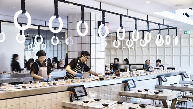 All aboard: Sushi trains are popular with kids and adults alike.