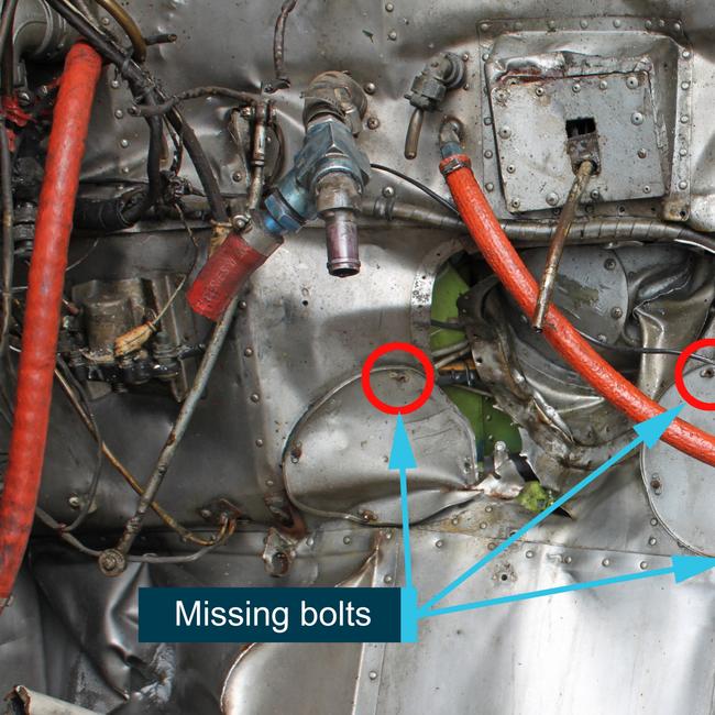 Engine firewall showing location of missing bolts. Source: ATSB