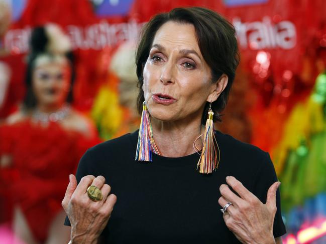 Passengers and crew enjoy the party before the Virgin Australia Pride Flight VA 2000 left from Brisbane to Sydney. Virgin Australia CEO Jane Hrdlicka. Picture: Tertius Pickard