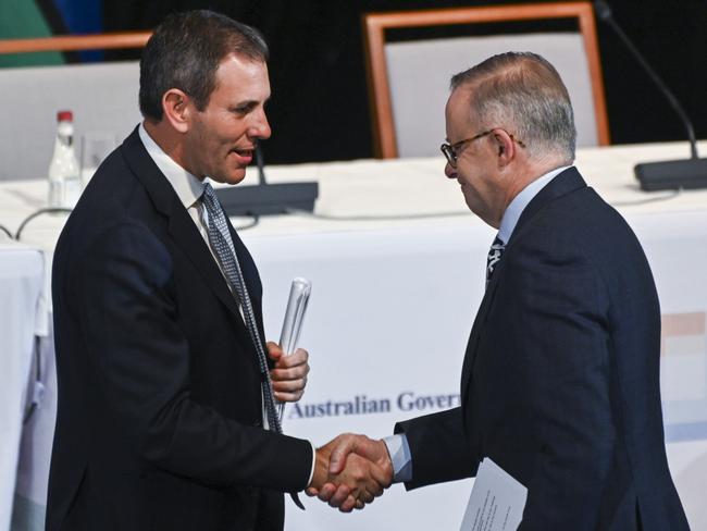 Prime Minister Anthony Albanese (right) and Treasurer Jim Chalmers at the Jobs and Skills Summit. Picture: Martin Ollman/Getty Images