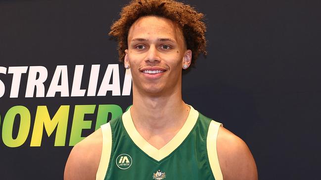 MELBOURNE, AUSTRALIA - JUNE 28: Australian Boomers player Dyson Daniels attends an in-store appearance at QV Shopping Centre on June 28, 2024 in Melbourne, Australia. (Photo by Quinn Rooney/Getty Images)