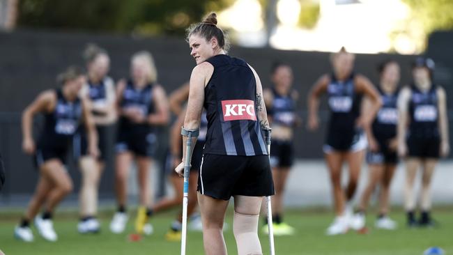 Brianna Davey at Collingwood training on Tuesday. Picture: Dylan Burns/AFL Photos