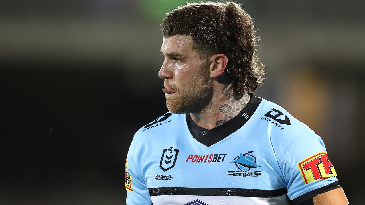 SYDNEY, AUSTRALIA - SEPTEMBER 13: Josh Dugan of the Sharks looks on during the round 18 NRL match between the Cronulla Sharks and the New Zealand Warriors at Netstrata Jubilee Stadium on September 13, 2020 in Sydney, Australia. (Photo by Mark Kolbe/Getty Images)