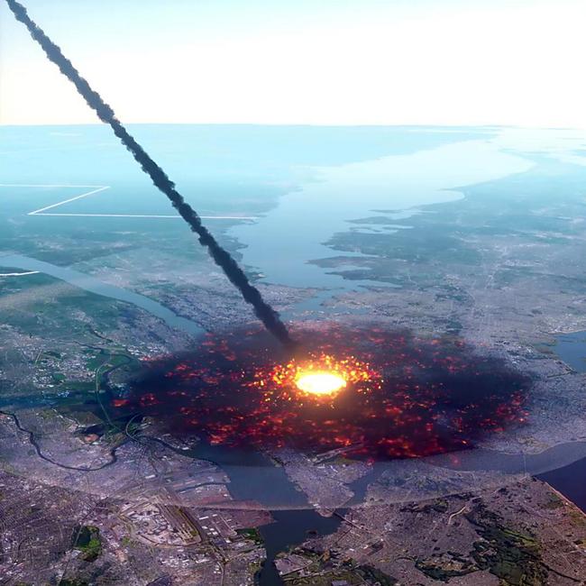 A chilling video shows what might happen if an asteroid hits Earth in 2032. Picture: SWNS