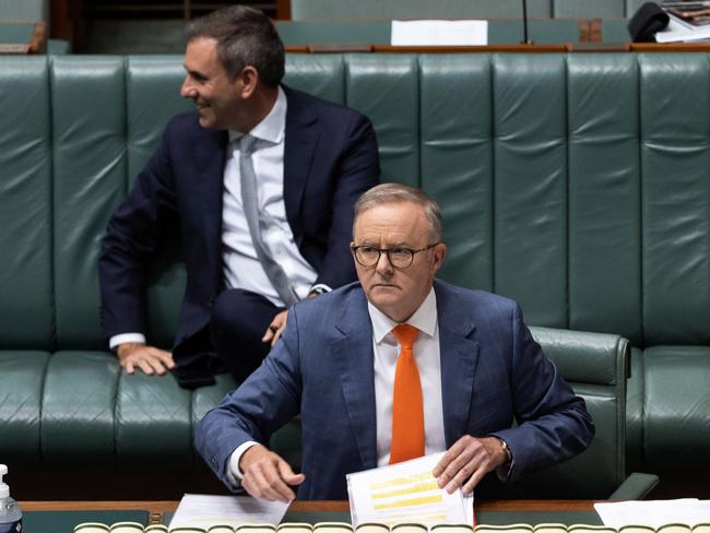 CANBERRA, AUSTRALIA - NewsWire Photos MARCH 6, 2023: Prime Minister Anthony Albanese with Treasurer Jim Chalmers during Question Time in the House of Representatives in Parliament House Canberra.Picture: NCA NewsWire / Gary Ramage