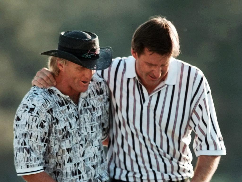 Norman’s defeat to Faldo in 1996 is probably the most well known loss in major golf history. (AP Photo/Dave Martin, File)