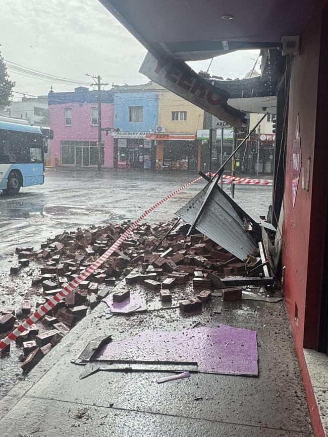 Miraculously no one was hurt as the roof collapsed to the footpath. Picture: Supplied