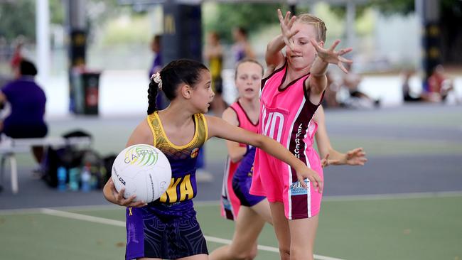 Action from last year’s Cairns Netball Association Junior 12-under Division A grand final between Phoenix Mercury and Brothers Leprechauns. Picture: Stewart McLean