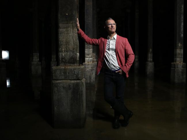 Art Gallery of NSW director Michael Brand in 2019 in the oil tanks that will be part of Sydney Modern. The new gallery is nearing completion. Picture: Jane Dempster