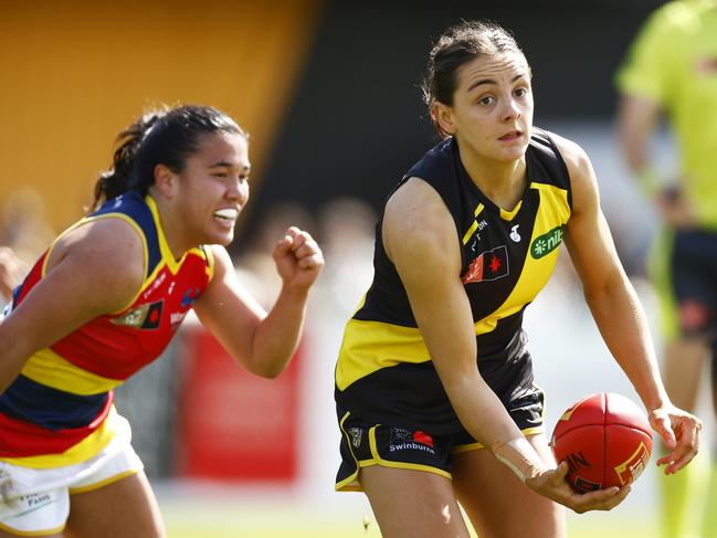 Monique Conti has one of the most efficient handballs in AFLW. Photo: Daniel Pockett/Getty Images