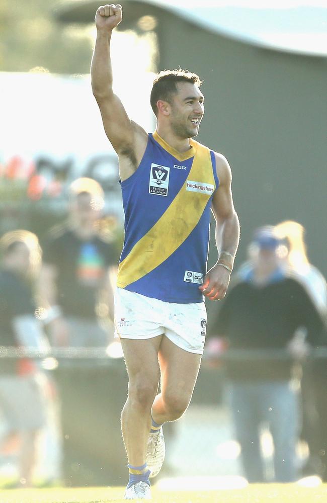 Ben Cavarra celebrates a goal for Williamstown.