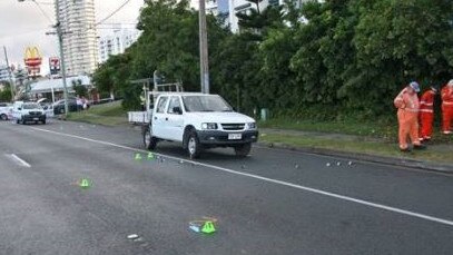The ute Omega Rushton was travelling in at the time he was shot twice in a road rage incident on the Gold Coast. Picture: Supplied /QPS