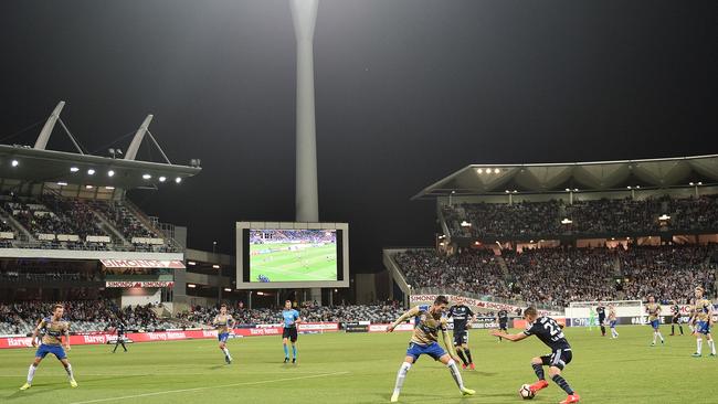 Melbourne Victory and Newcastle play at Simonds Stadium in Geelong. Picture: AAP