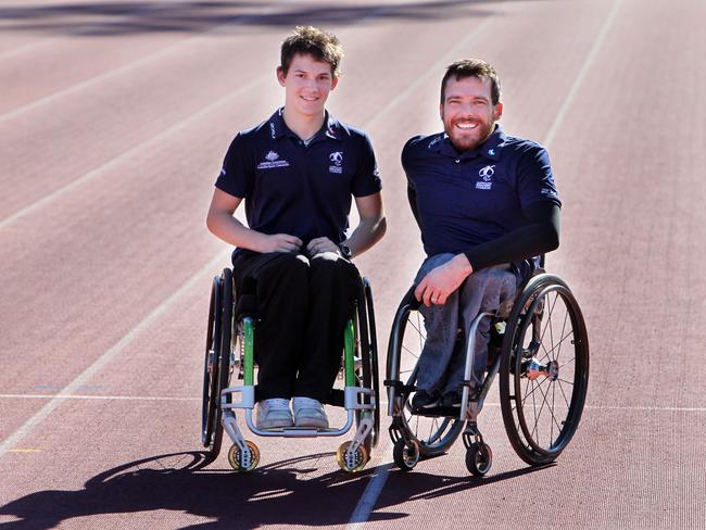 Rheed McCracken with Kurt Fearnley in 2012 at the QE11 Athletics park in Brisbane.