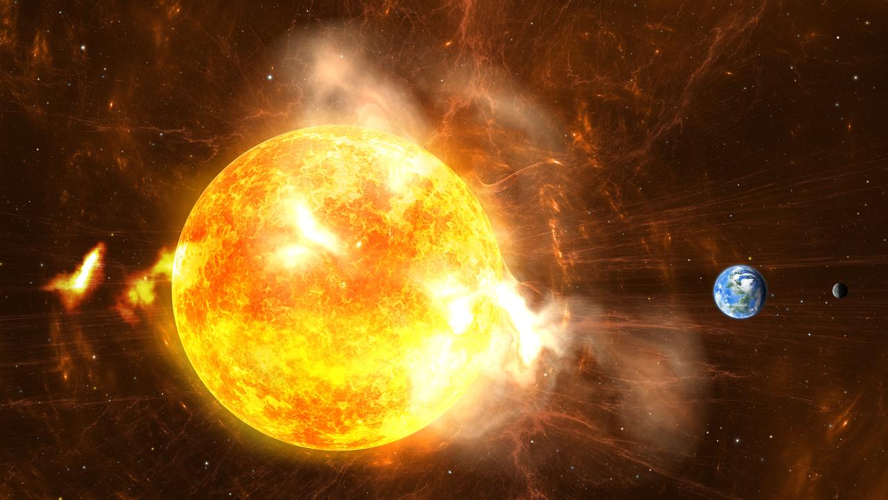 An artist’s impression of the Sun producing super-storms and massive radiation bursts. Picture: iStock