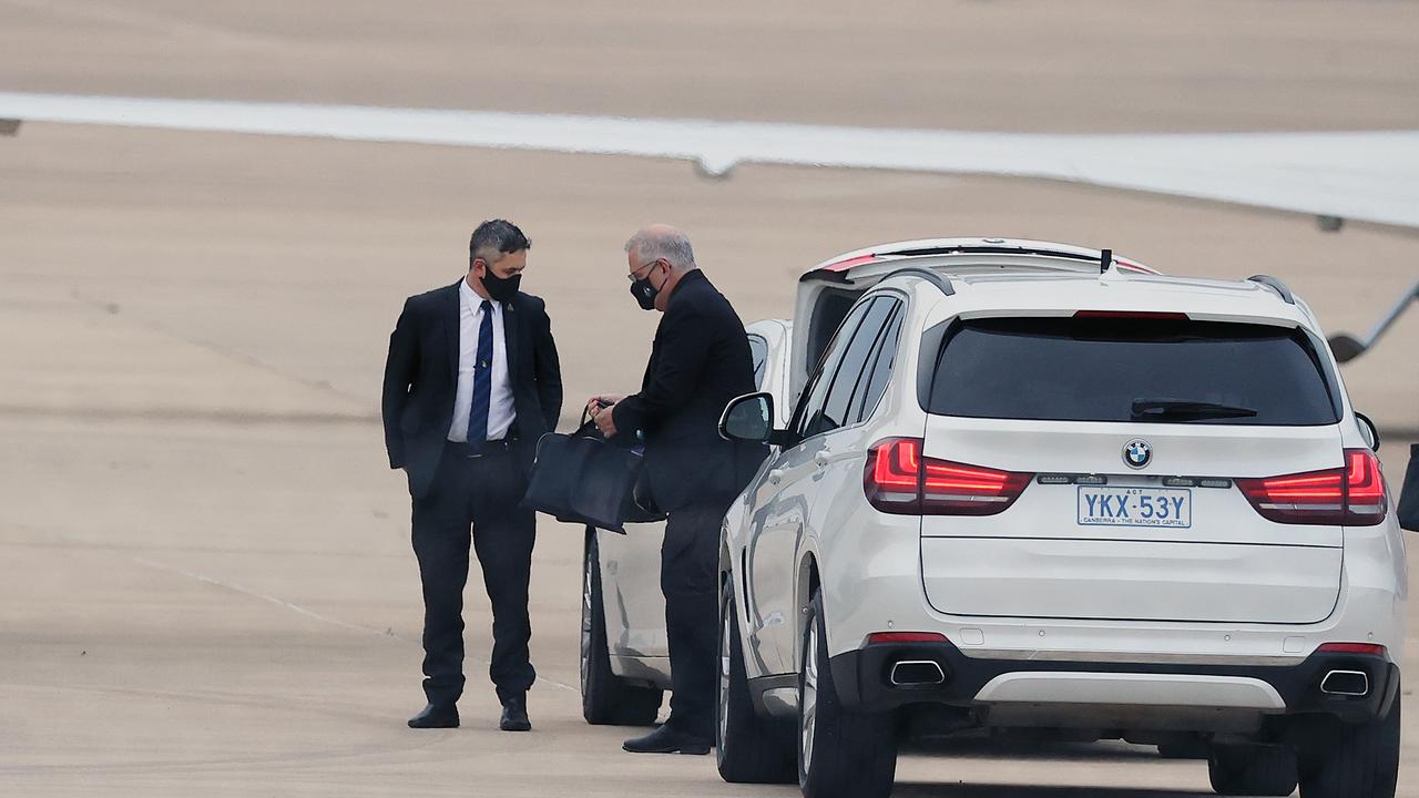 The Prime Minister at RAAF Fairbairn in Canberra. Picture: NCA NewsWire / Gary Ramage