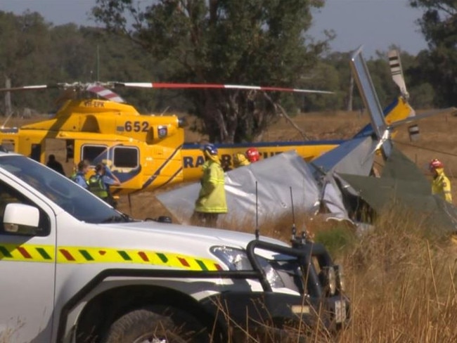 Emergency crews respond to light airplane crash in Bunbury, south of Perth. Picture: 7 News