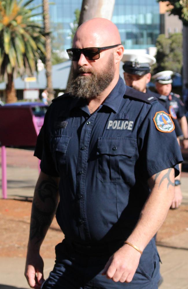 Constable James Kirstenfeldt outside the Alice Springs Local Court during an inquest into the death of Kumanjayi Walker. Picture: Jason Walls