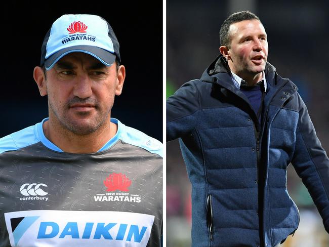 Waratahs coach Daryl Gibson and his good friend, Highlanders counterpart Aaron Mauger.