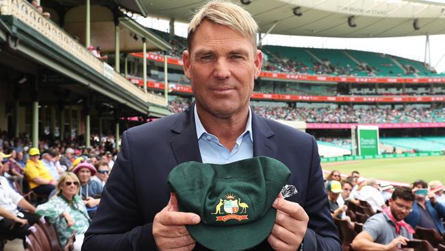 The highly coveted hat which Shane Warne wore throughout his 145-match test career was nabbed for just over $1 million, with the proceeds going to bushfire relief Picture: News Corp