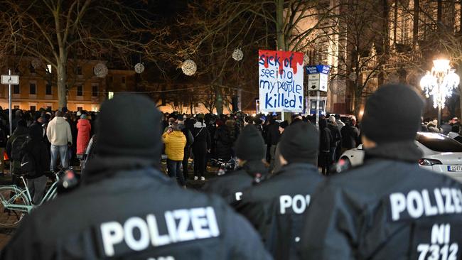 Police at a rally organised by the far-right Alternative for Germany (AfD) party after the Christmas market car-ramming attack in Magdeburg. Picture: AFP