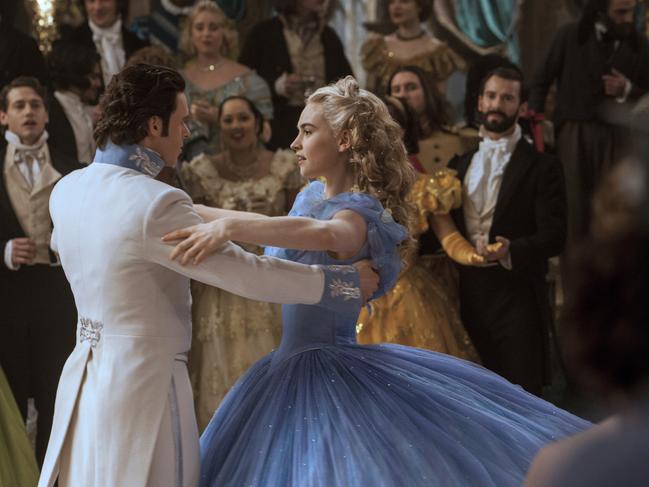 Lily James is Cinderella and Richard Madden in Kenneth Branagh’s Cinderella.