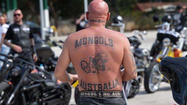 The Mongols heading back to their headquarters in Port Melbourne via the Calder Freeway. Picture: Tony Gough