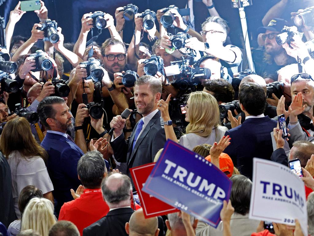 Eric Trump, son of former U.S. President Donald Trump, casts the vote for Florida on the first day of the Republican National Convention. Picture: AFP