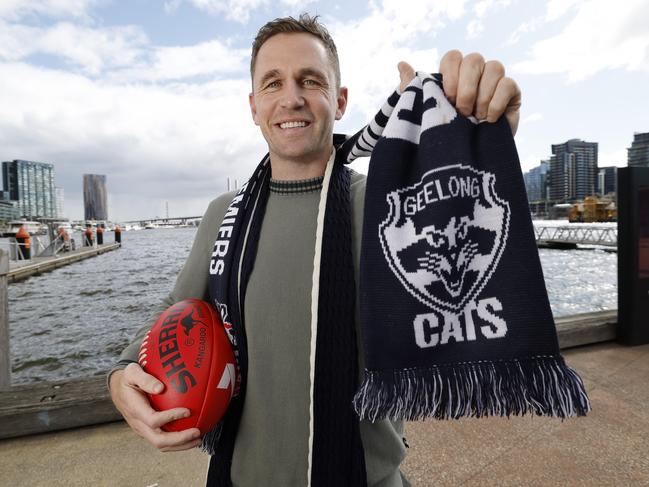 NCA. MELBOURNE, AUSTRALIA. September 19 , 2024. Ex Geelong skipper Joel Selwood showing his support ahead of this weekends final against Brisbane.     .  Pic:Michael Klein