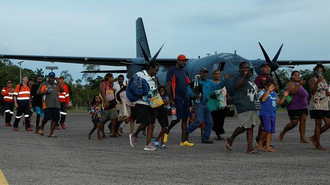 Residents of Borroloola evacuated from their flood-hit town.