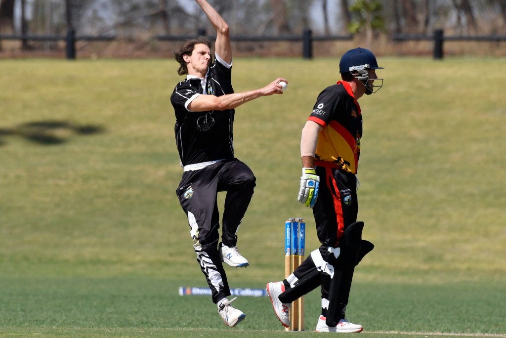 Pieter Van der Kooij bowls for George Banks Umbrellas against Liebke Lions in Darling Downs Bush Bash League (DDBBL) round five T20 cricket at Highfields Sport Park, Sunday, October 20, 2019. Picture: Kevin Farmer