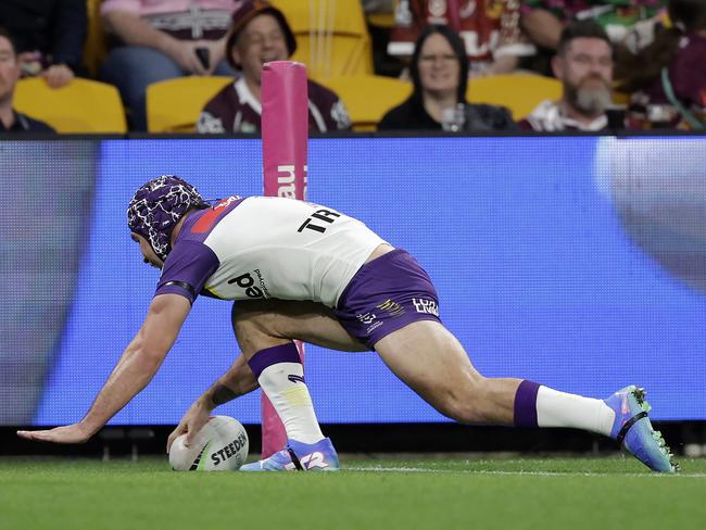 Jahrome Hughes scored a hat-trick against the Broncos. Photo: Russell Freeman/Getty Images