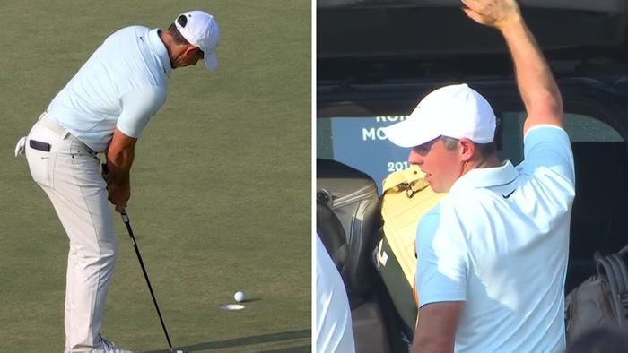 Rory McIlroy misses putt and high tails out