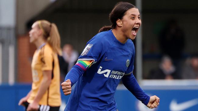 Sam Kerr’s injury is also a big blow to her club side Chelsea, who are out to seal a fifth successive English Women’s Super League title. Picture: Getty Images