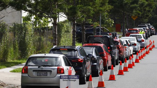 Members of the public line up for Covid testing. Picture: NCA NewsWire/Tertius Pickard