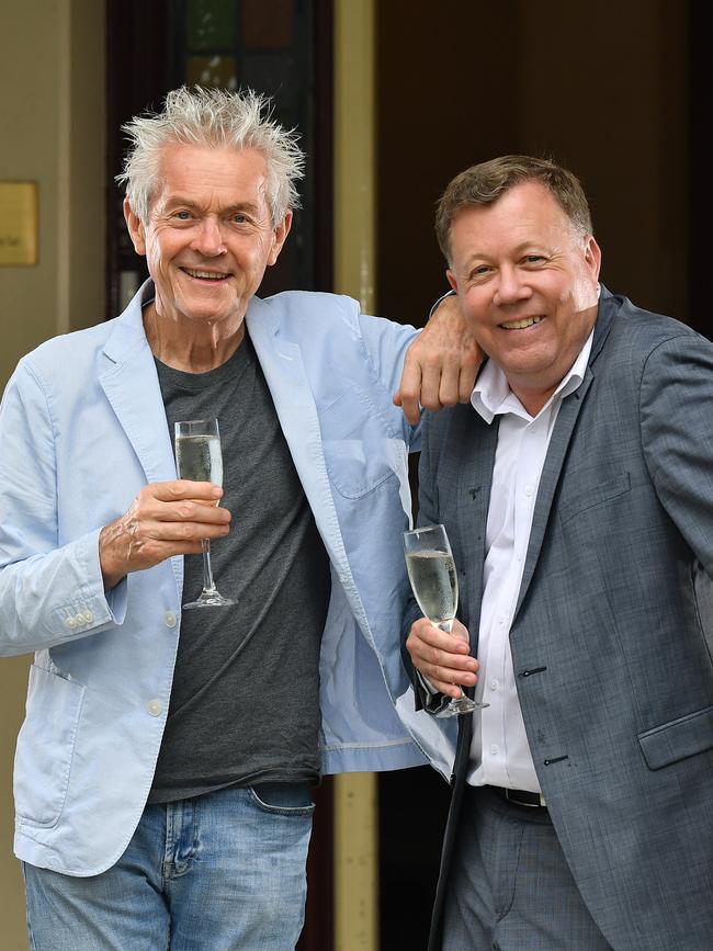 Marriage celebrant Martin Moroney and John Blomfield, who owned Mosman Catering pictured at Boronia House in 2018.